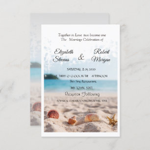 Beach Wedding, Sand, Seashells Einladung
