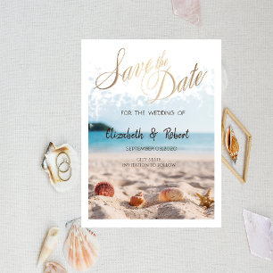 Beach Wedding, Sand, Seashells Save the Date