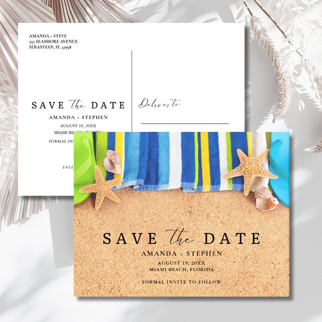 Beach Wedding Save The Date Ankündigungspostkarte (Beach Wedding Save The Date Announcement Postcard)
