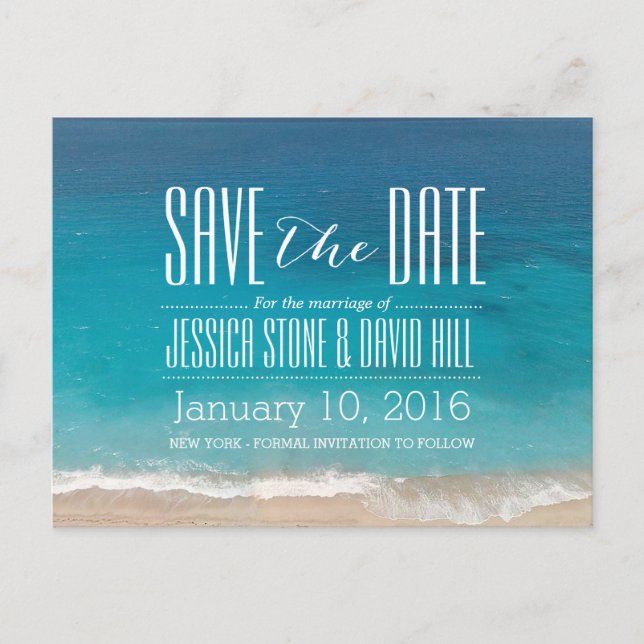 Beach Wedding Save the Date Ankündigungspostkarte (Vorderseite)