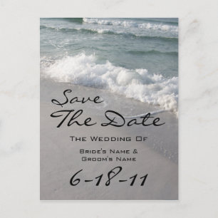 Beach Wedding Save the Date - Ocean Waves & Sand Ankündigungspostkarte