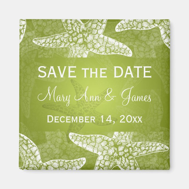 Beach Wedding Save the Date Starfish Lime Green Magnet (Vorne)