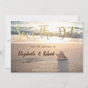 Beach Wedding, Seashell Sunset Save the Date