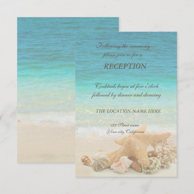 Beach Wedding Seashells Empfang Einladung (Vorne/Hinten)