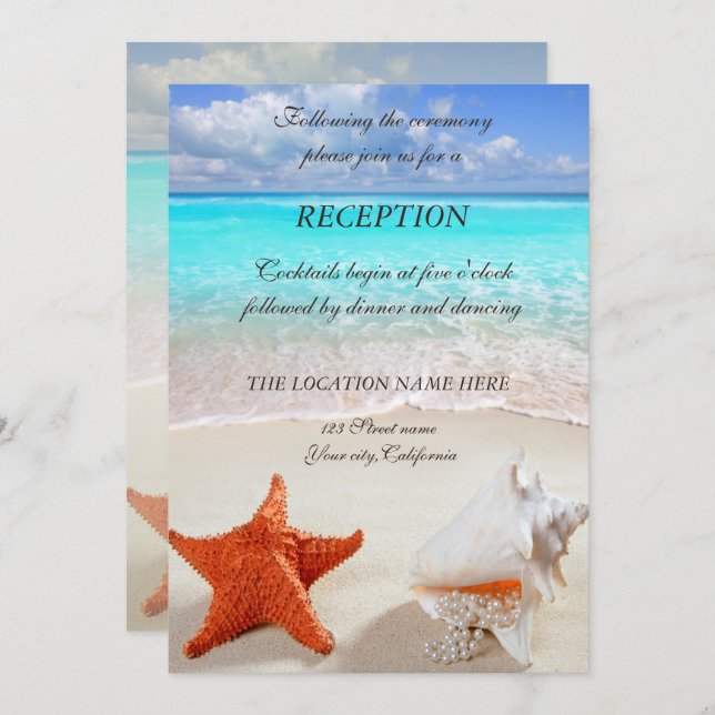 Beach Wedding Seashells Empfang Einladung (Vorne/Hinten)
