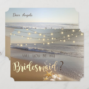 Beach Wedding Seashells Lights Bridesmaid Card Einladung