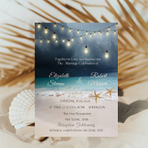 Beach Wedding Seastars String Lights Einladung