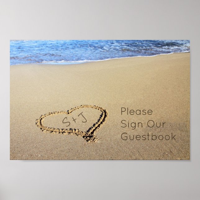 Beach Wedding Sign Gästebuch Sand Heart Initialen (Vorne)