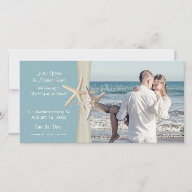 Beach Wedding Starfish Blue Save the Date Foto (Vorderseite)