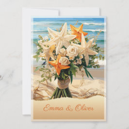 Beach Wedding Starfish Bouquet Einladungskarte