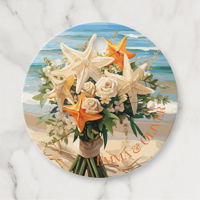 Beach Wedding Starfish Bouquet Gefallen Geschenkanhänger (Vorderseite)