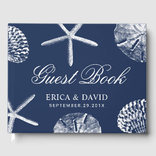 Beach Wedding Starfish & Sand Dollar Navy Blue Gästebuch