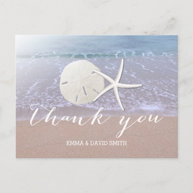 Beach Wedding Starfish & Sand Dollar Vielen Dank Postkarte (Vorderseite)