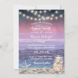 Beach Wedding Starfish String Lights Mason Jar Einladung
