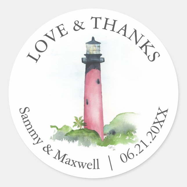 Beach Wedding Stickers Template Lighthouse (Vorderseite)