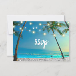 Beach Wedding String Lights Palm Trees Wedding RSVP Karte