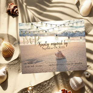 Beach Wedding, String Lights Seashell UAWG Einladung