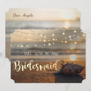 Beach Wedding Sunset Seashell Bridesmaid Card Einladung