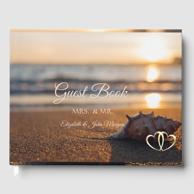 Beach Wedding Sunset Seashell Gästebuch (Vorderseite)