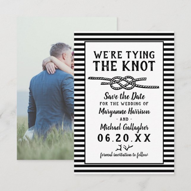 Beach Wedding The Knot Modern Stripes Foto Save The Date (Vorne/Hinten)