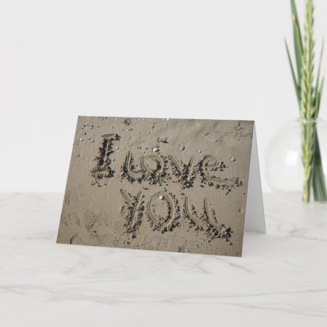 Beach Wedding Thema I Liebe, dass Sie in Sand gesc Karte (Vorderseite)