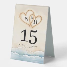 Beach Wedding Tischnummer mit Sand Heart Design Tischaufsteller