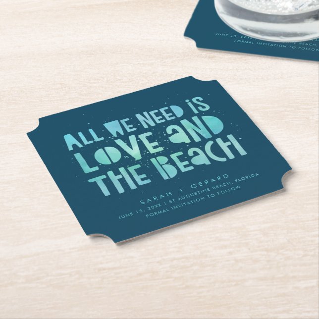 Beach Wedding Typography Wedding Save the Date Untersetzer (angewinkelt)