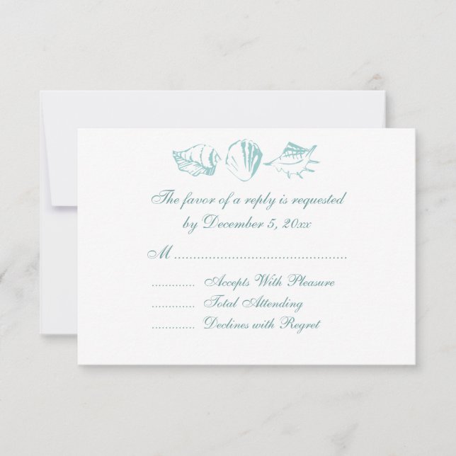 Beach Wedding UAWG Blue Seashells RSVP Karte (Vorderseite)