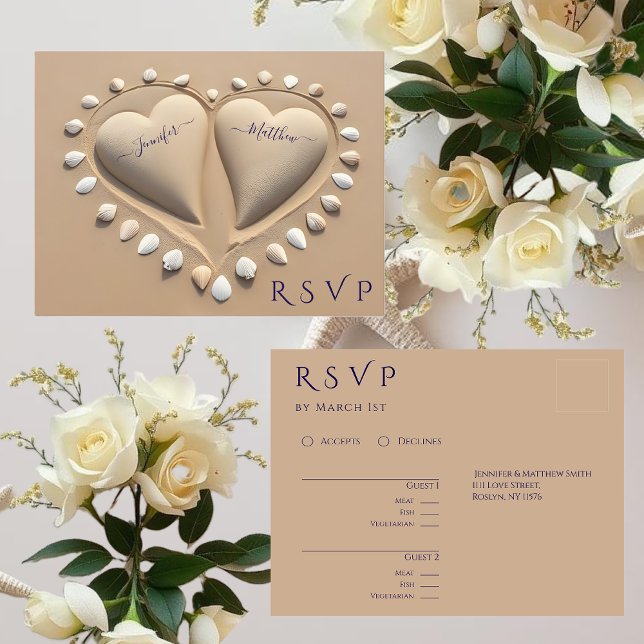 Beach Wedding UAWG- Sandherzen Postkarte (Beach Wedding RSVP- Sand Hearts Postcard )