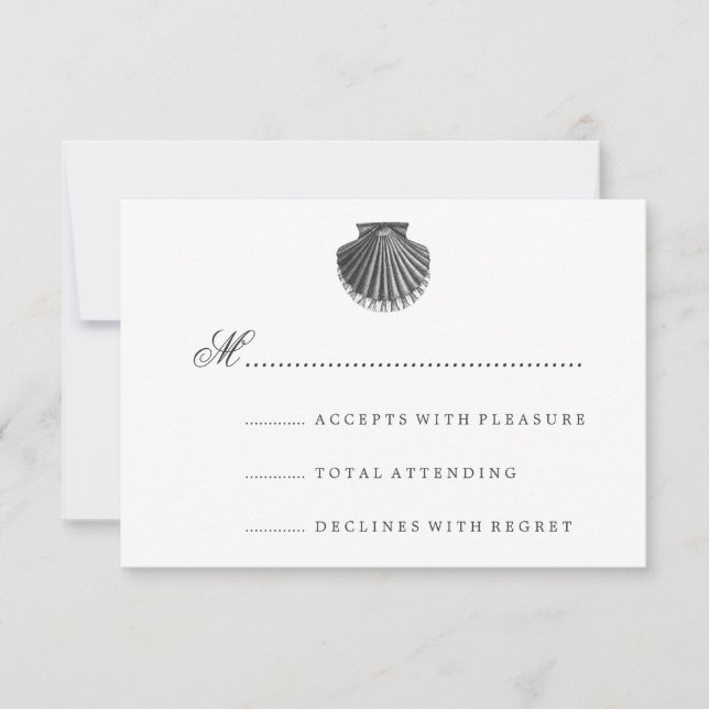 Beach Wedding UAWG Scallop Muschel Black RSVP Karte (Vorderseite)