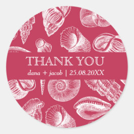 Beach Wedding Viva Magenta White Seashell Danke Runder Aufkleber
