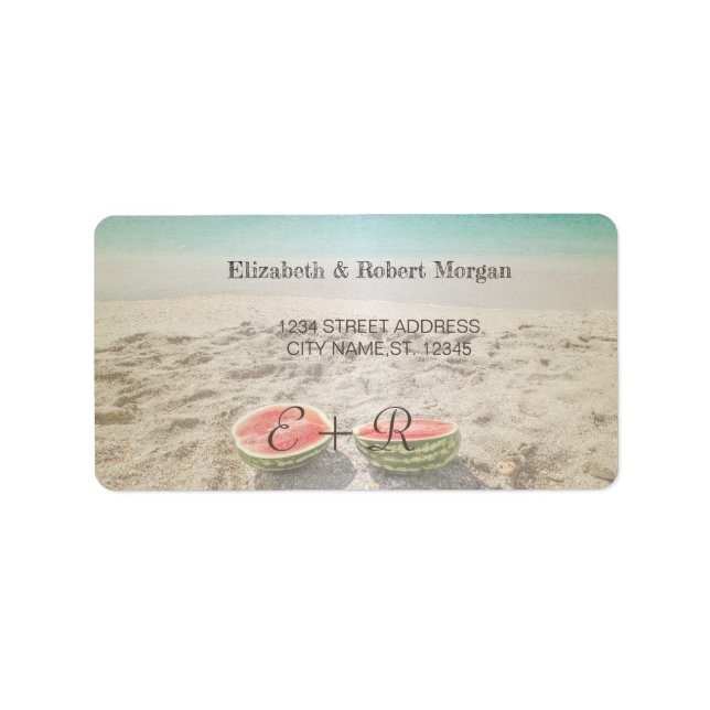 Beach Wedding Watermelon Wedding Label Adressaufkleber (Vorne)