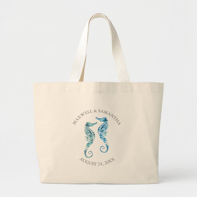 Beach Wedding Welcome Bags Seepferd Jumbo Stoffbeutel (Vorne)