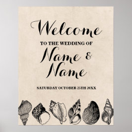 Beach Wedding Welcome Poster Shells Ocean