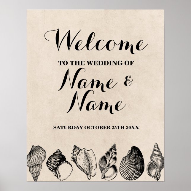 Beach Wedding Welcome Poster Shells Ocean (Vorne)