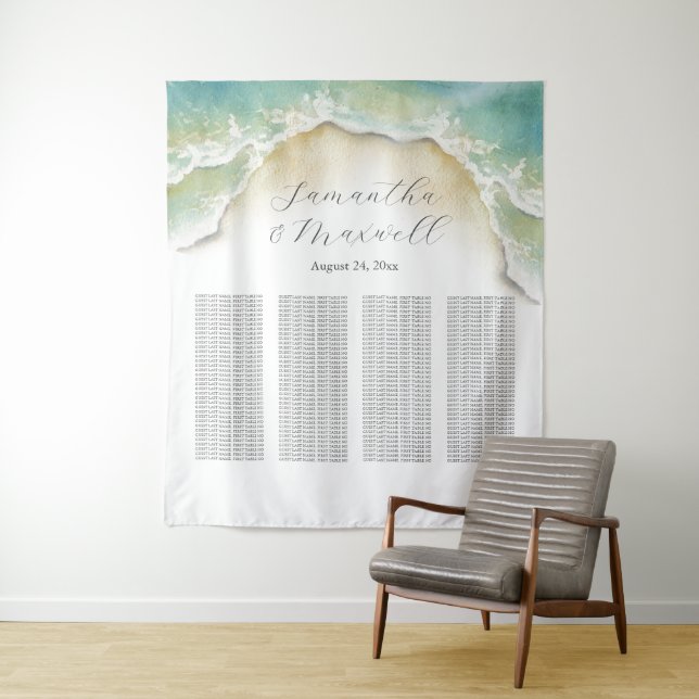Beach Wedding Welcome Sign Seating Chart Wandteppich (Beispiel)