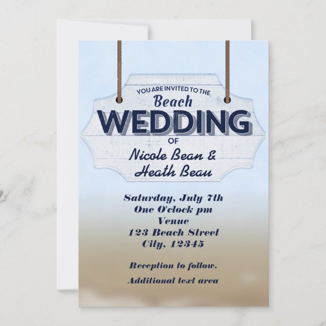 Beach Wedding White Wood Signature Tropical Einlad Einladung (Vorderseite)