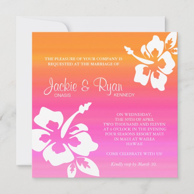 Beach Weditation Hibiskus Rosa Orange Einladung (Vorderseite)