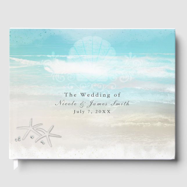 Beach White Starfish Elegante Hochzeit tropisch Gästebuch (Vorderseite)