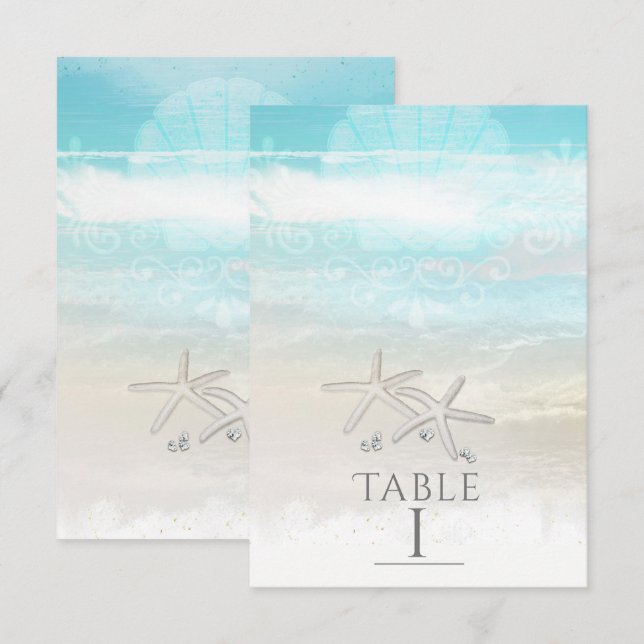 Beach White Starfish Elegante Sommer-Tischnummer Einladung (Vorne/Hinten)