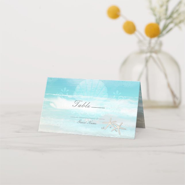 Beach White Starfish Elegante Sommer-Tischnummer Platzkarte (Vorderseite)