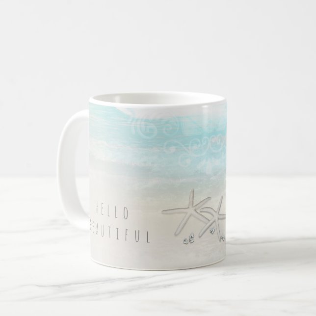 Beach White Starfish Eleganter Sommer-Chic Tropica Kaffeetasse (Vorderseite Links)