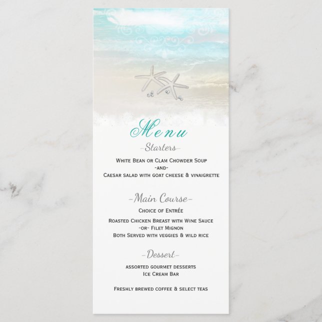 Beach White Starfish Elegantes Summer Empfang Menu Menükarte (Vorderseite)