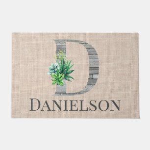 Beach Wood Letter D & Succulents Personalisiert Fußmatte
