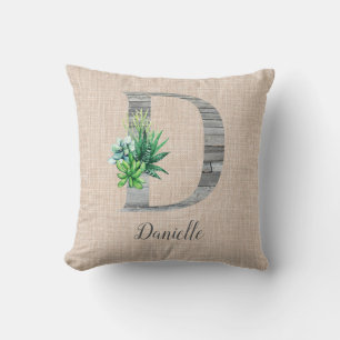 Beach Wood Letter D & Succulents Personalisiert Kissen