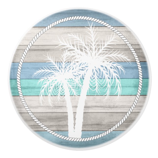 Beach Wood Nautical Palms - Blau, Tan, Aquamarin Keramikknauf (Vorderseite)