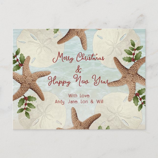 Beach Wreath Sand Dollars Weihnachtskarte Postkarte (Vorderseite)