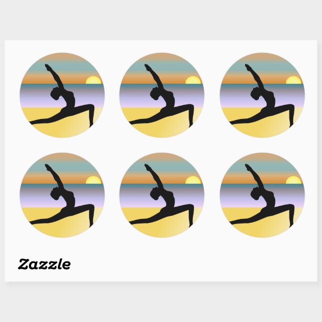 Beach Yoga Silhouette Posing Round Stickers (Blatt)