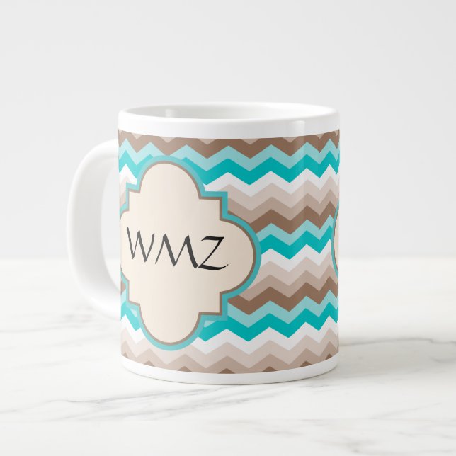 Beach Zickzack Zigzag Monogramm Jumbo-Tasse (Vorderseite Links)