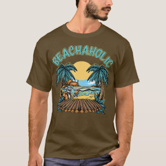 Beachaholic Skeleton Beach Palm Trees Sand Surf T-Shirt